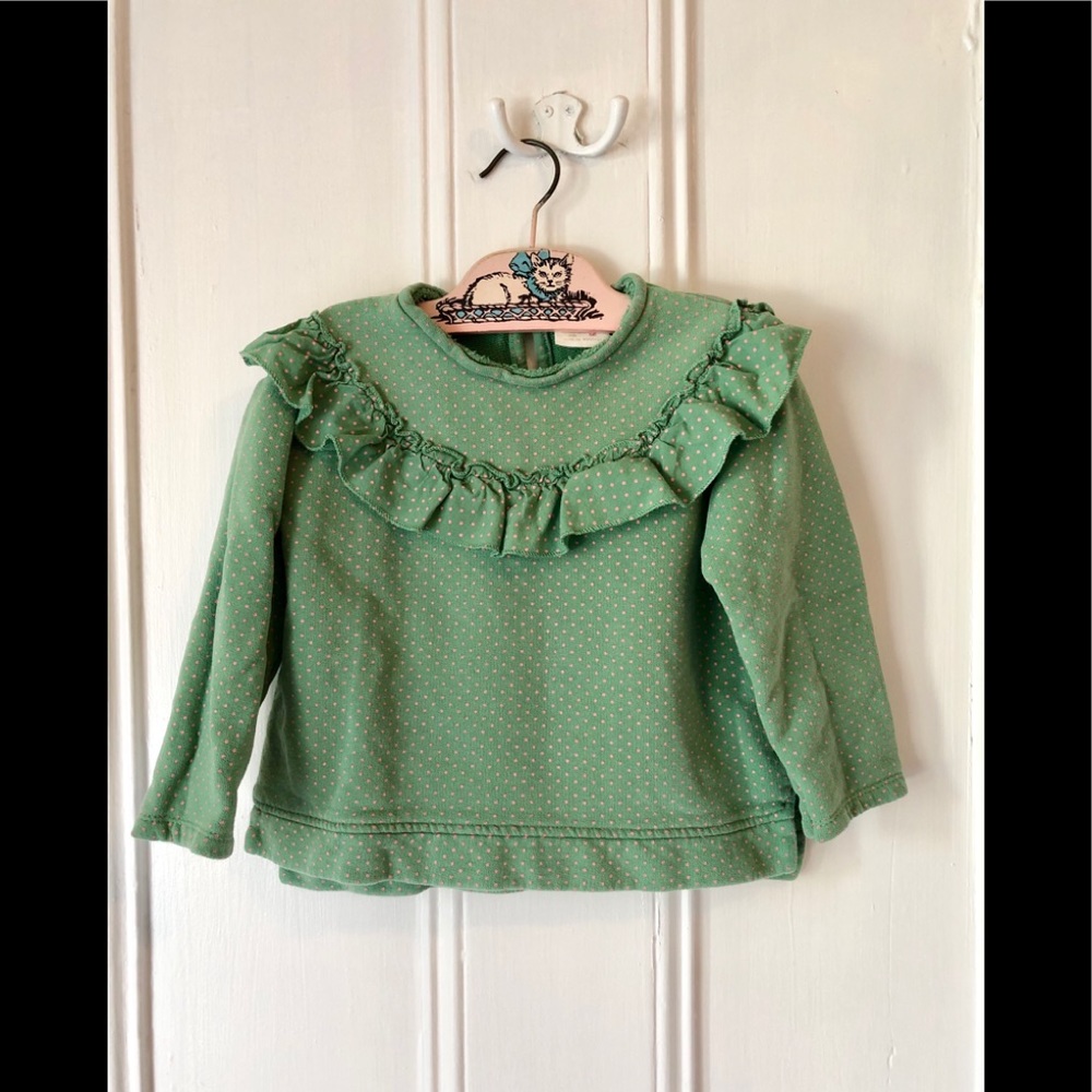 Zara Green/Pink Polka Dot Sweatshirt Top Sz2-3T⚡️